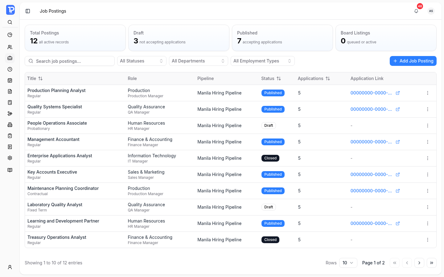PRIMIS recruitment workspace showing job postings, applications, and hiring pipeline activity